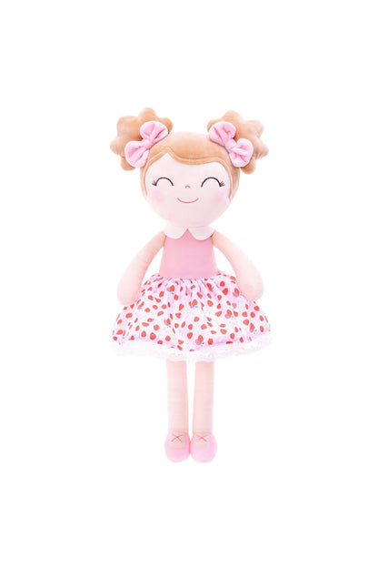 Personalized Plush Doll – Light Brown Hair with a Strawberry Dress - Tiny Tots Boutique