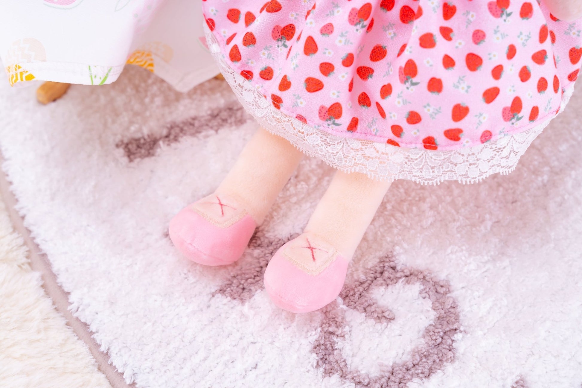 Personalized Plush Doll – Light Brown Hair with a Strawberry Dress - Tiny Tots Boutique