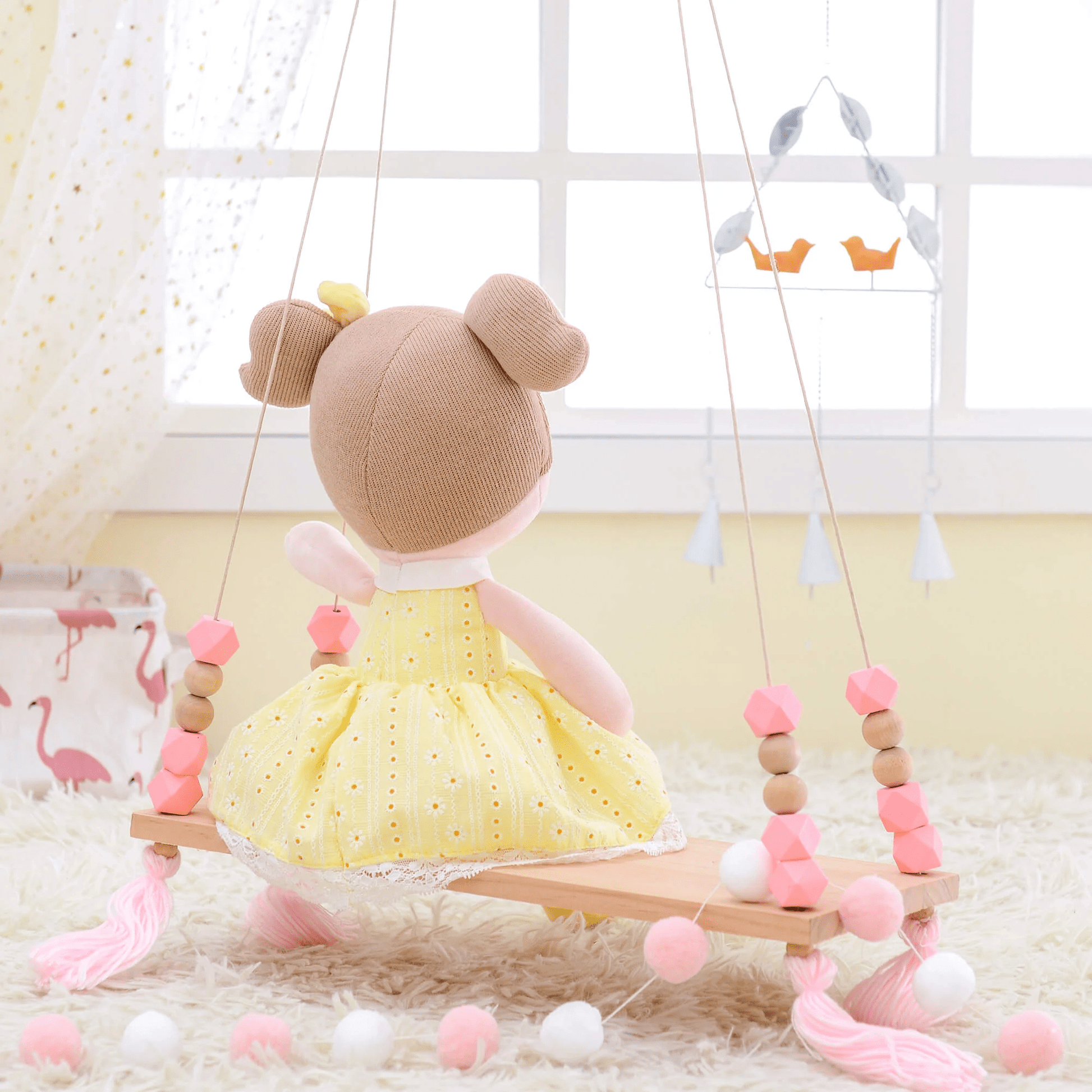 Personalized Plush Doll – Light Brown Hair with a Yellow Dress - Tiny Tots Boutique