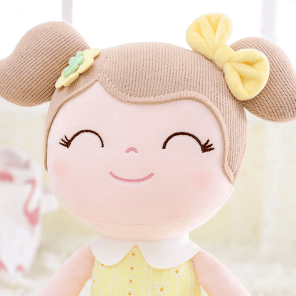 Personalized Plush Doll – Light Brown Hair with a Yellow Dress - Tiny Tots Boutique