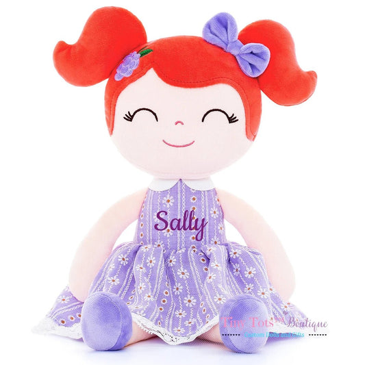 Personalized Plush Doll – Red Hair with a Lilac Dress - Tiny Tots Boutique
