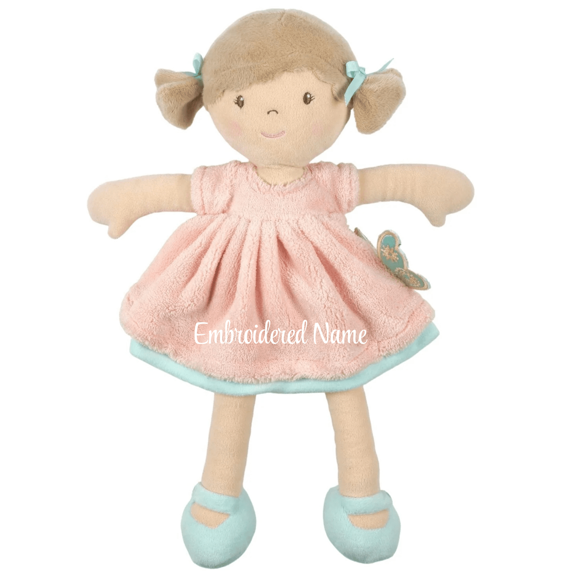 Personalized Plush Doll - Tan Hair with a Peach Plush Dress - Pia - Tiny Tots Boutique