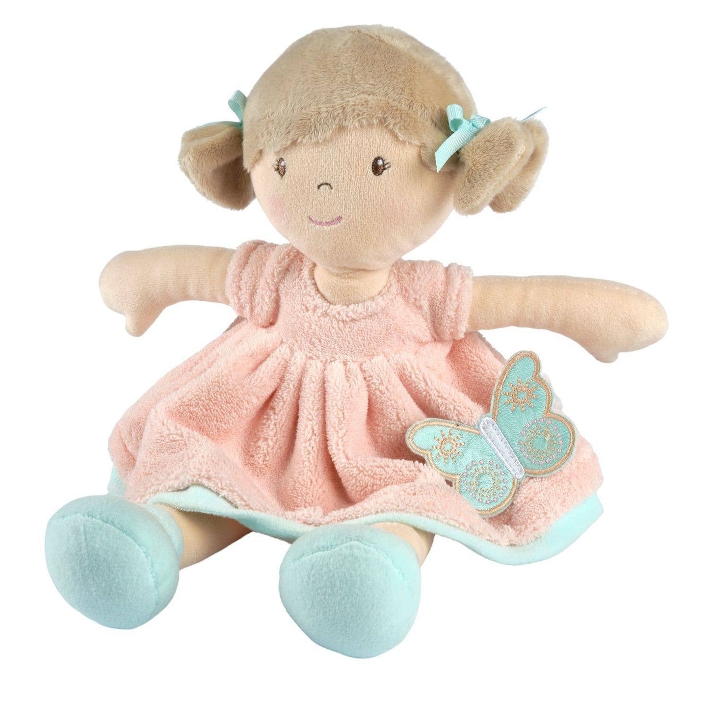 Personalized Plush Doll - Tan Hair with a Peach Plush Dress - Pia - Tiny Tots Boutique