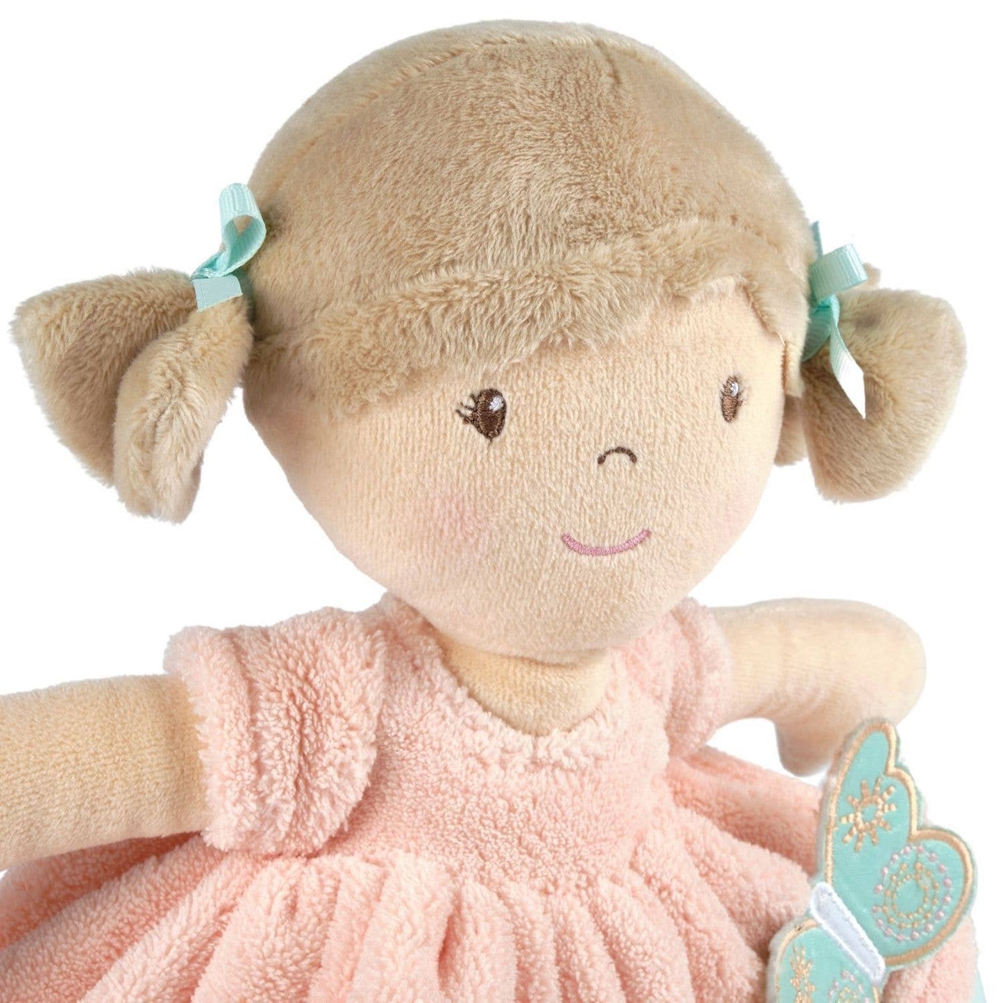 Personalized Plush Doll - Tan Hair with a Peach Plush Dress - Pia - Tiny Tots Boutique