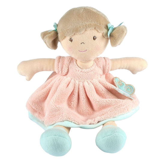 Personalized Plush Doll - Tan Hair with a Peach Plush Dress - Pia - Tiny Tots Boutique