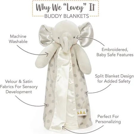 Personalized Plush Elephant Lovey - Gray Dots - Tiny Tots Boutique