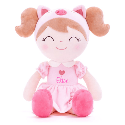 Personalized Plush Pig Doll – Light Brown Hair with a Pink Dress - Tiny Tots Boutique