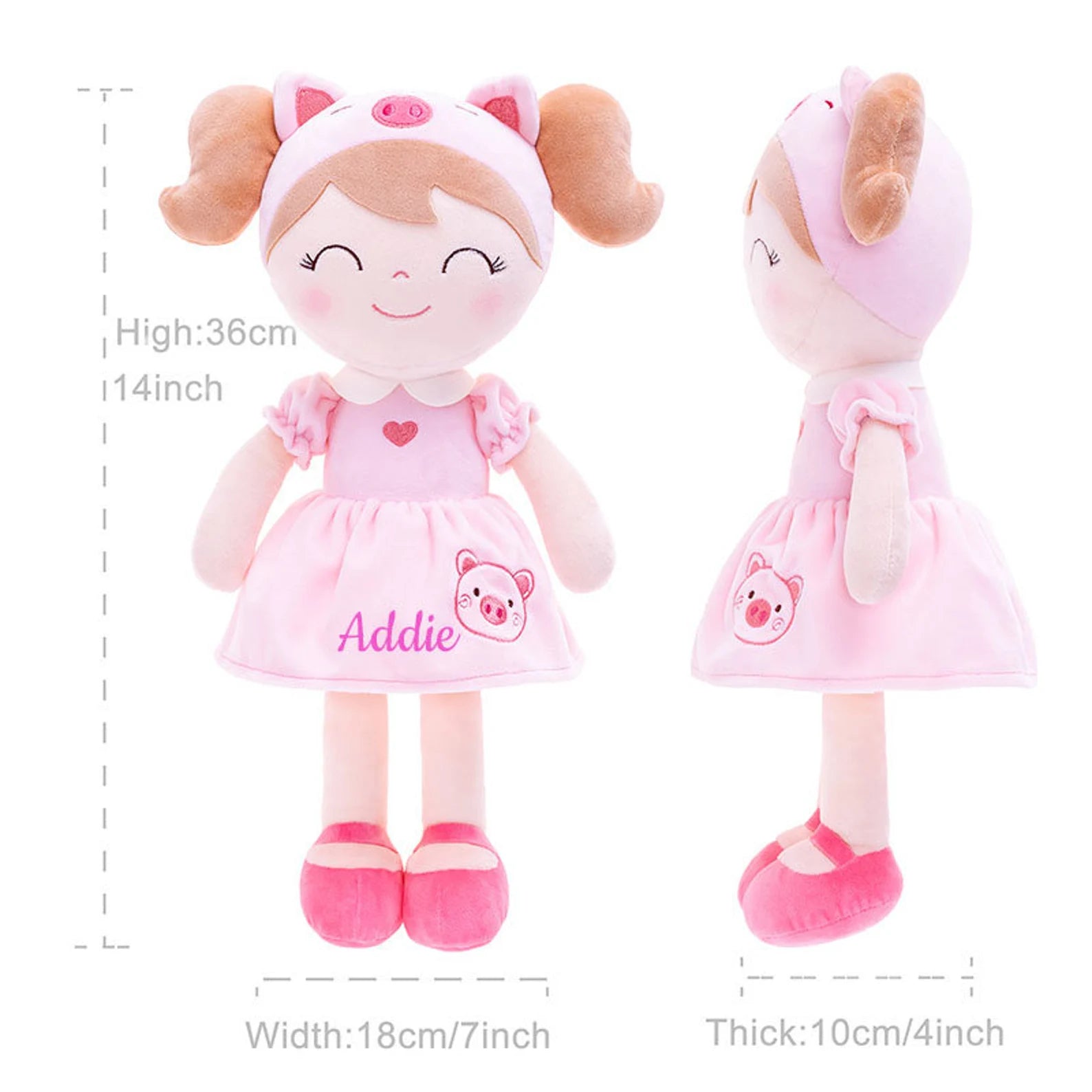 Personalized Plush Pig Doll – Light Brown Hair with a Pink Dress - Tiny Tots Boutique