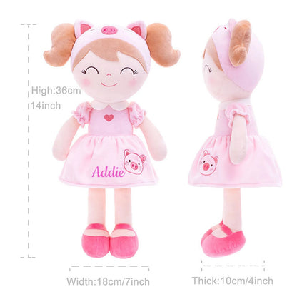 Personalized Plush Pig Doll – Light Brown Hair with a Pink Dress - Tiny Tots Boutique