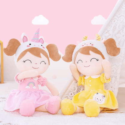 Personalized Plush Sheep Doll – Light Brown Hair with a Yellow Dress - Tiny Tots Boutique