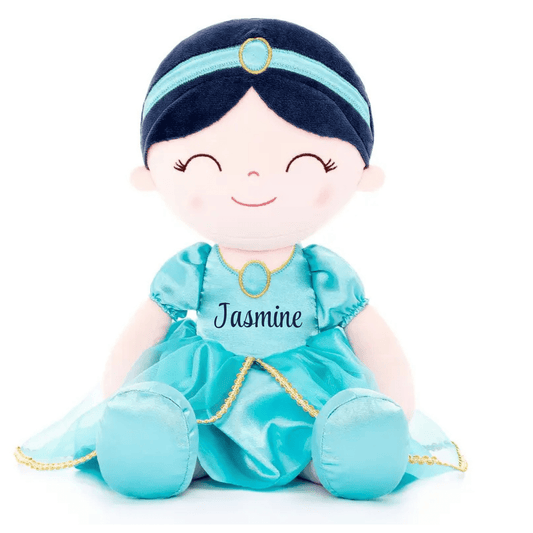 Personalized Princess Plush Doll – Black Hair with a Teal Dress - Tiny Tots Boutique