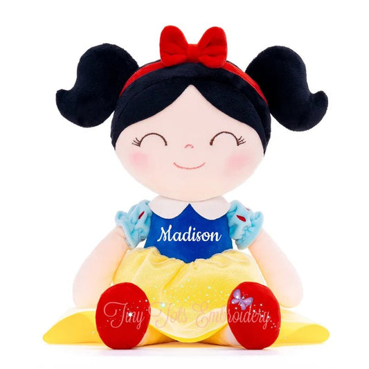 Personalized Princess Plush Doll – Black Hair with a Yellow and Blue Dress - Tiny Tots Boutique