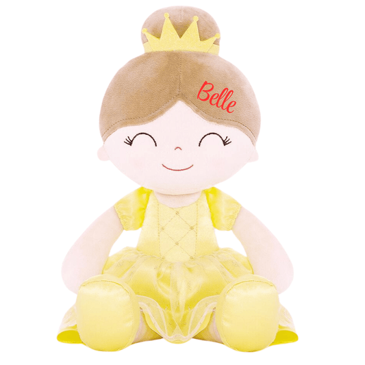 Personalized Princess Plush Doll – Brown Hair with a Yellow Dress - Tiny Tots Boutique