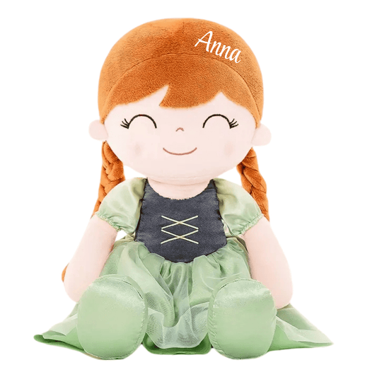 Personalized Princess Plush Doll – Red - Brown Hair with a Green Dress - Tiny Tots Boutique