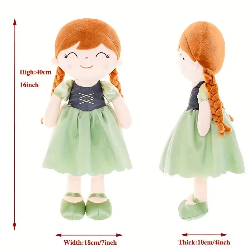 Personalized Princess Plush Doll – Red - Brown Hair with a Green Dress - Tiny Tots Boutique