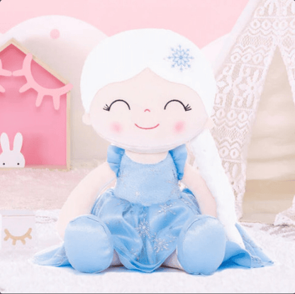 Personalized Princess Plush Doll – White Hair with a Blue Dress - Tiny Tots Boutique