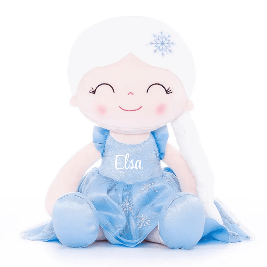 Personalized Princess Plush Doll – White Hair with a Blue Dress - Tiny Tots Boutique