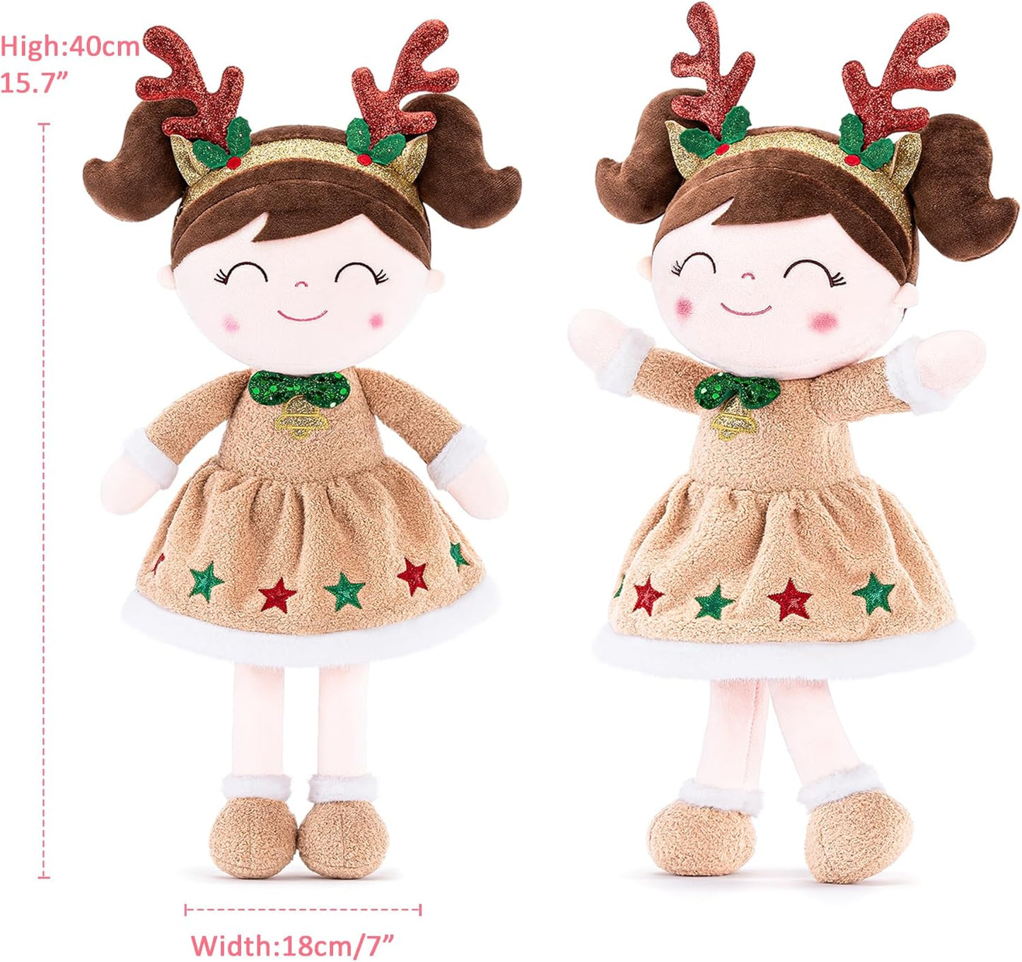 Personalized Reindeer Plush Doll – Brown Hair - Tiny Tots Boutique