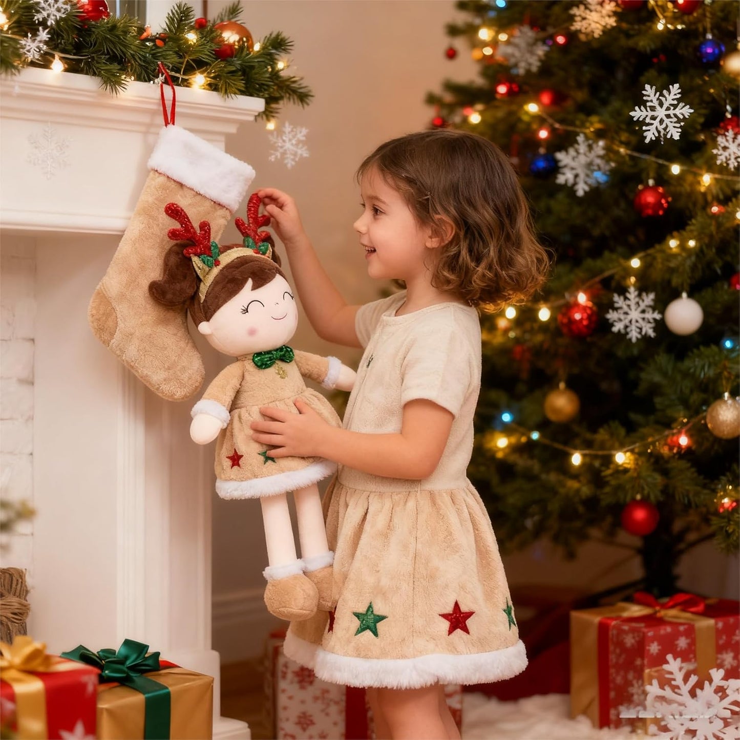 Personalized Reindeer Plush Doll – Brown Hair - Tiny Tots Boutique