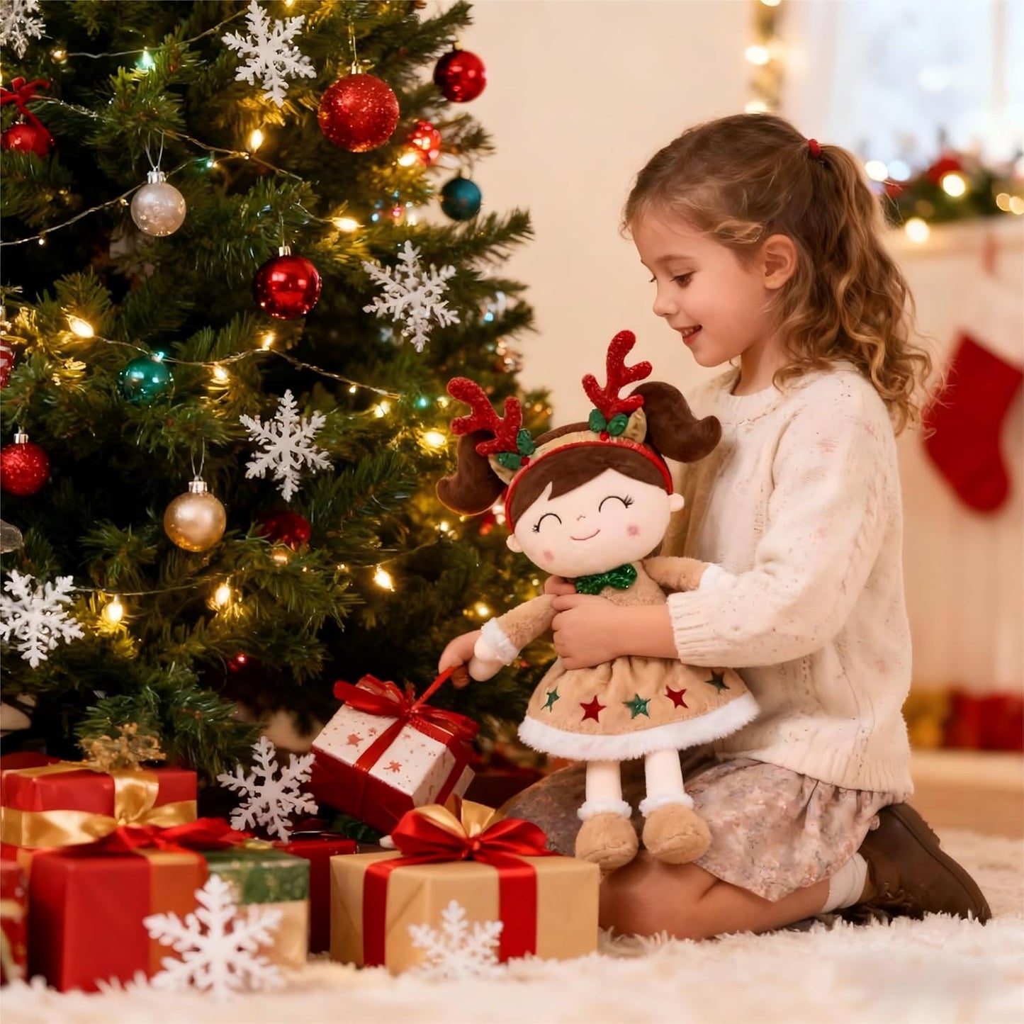 Personalized Reindeer Plush Doll – Brown Hair - Tiny Tots Boutique