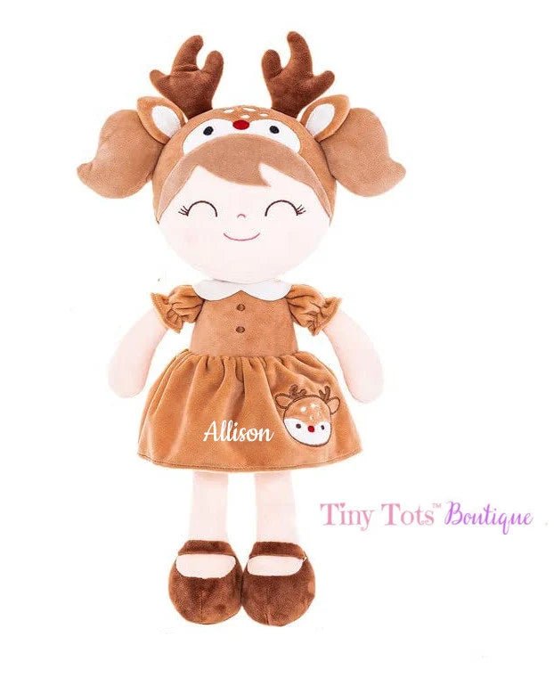 Personalized Reindeer Plush Doll – Red Nose - Tiny Tots Boutique