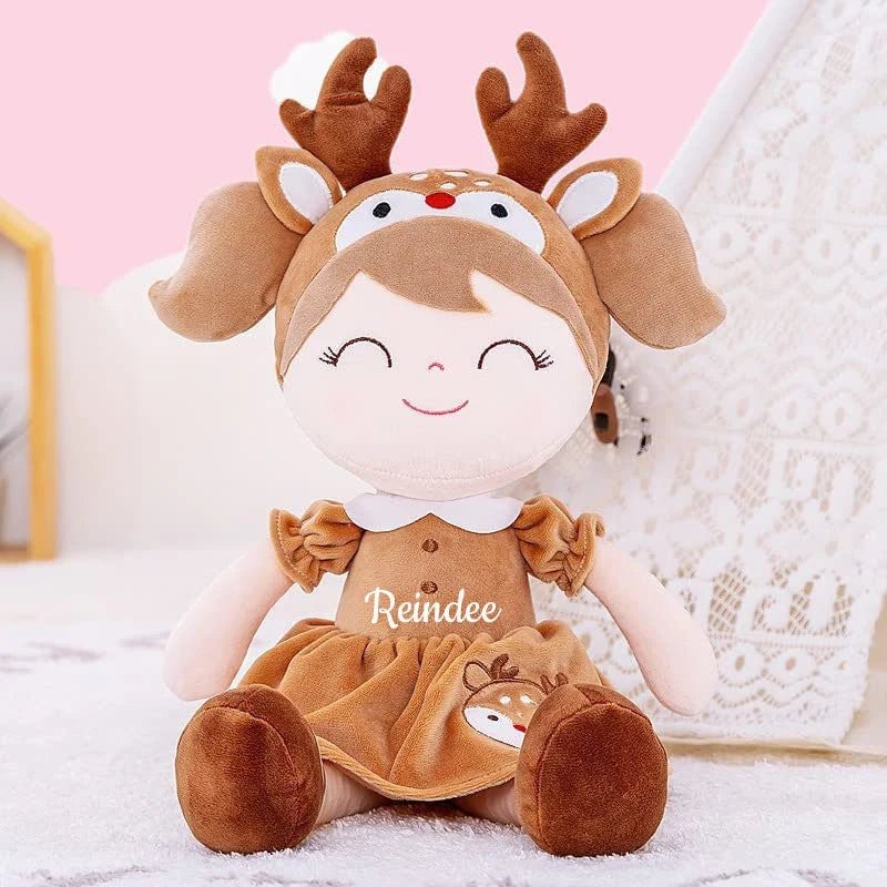Personalized Reindeer Plush Doll – Red Nose - Tiny Tots Boutique