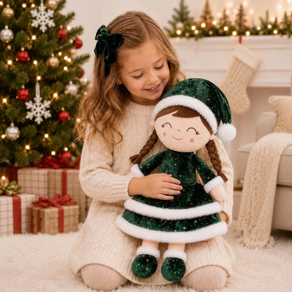 Personalized Santa Plush Doll – Custom Holiday Gift Green Dress - Tiny Tots Boutique