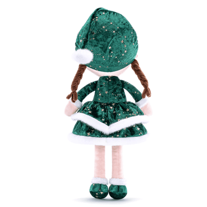 Personalized Santa Plush Doll – Green Dress - Brown Hair - Tiny Tots Boutique
