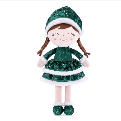 Personalized Santa Plush Doll – Green Dress - Brown Hair - Tiny Tots Boutique