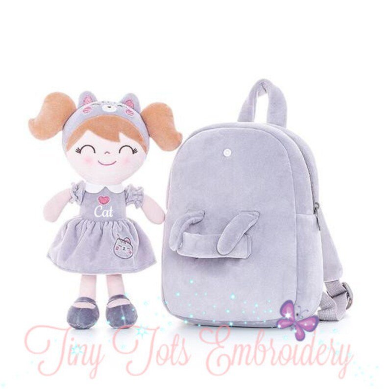 Personalized Toddler Backpack and Plush Doll - Cat - Tiny Tots Boutique