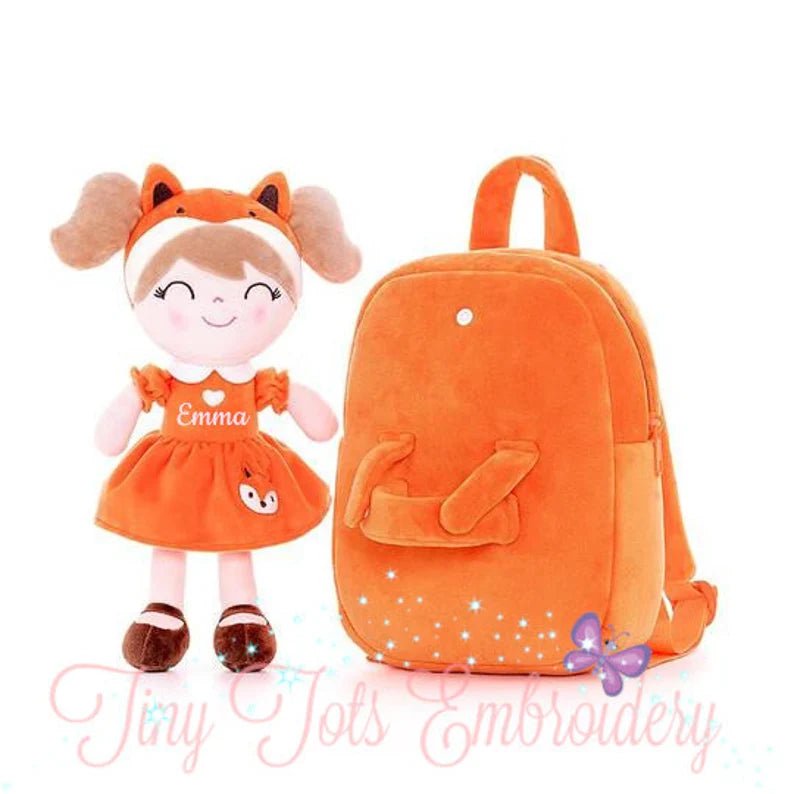 Personalized Toddler Backpack and Plush Doll - Fox - Tiny Tots Boutique
