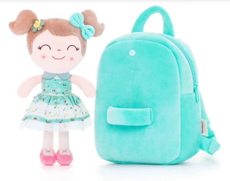 Personalized Toddler Backpack and Plush Doll - Green Stripe - Tiny Tots Boutique