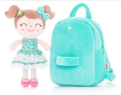 Personalized Toddler Backpack and Plush Doll - Green Stripe - Tiny Tots Boutique