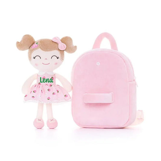 Personalized Toddler Backpack and Plush Doll - Strawberry - Tiny Tots Boutique