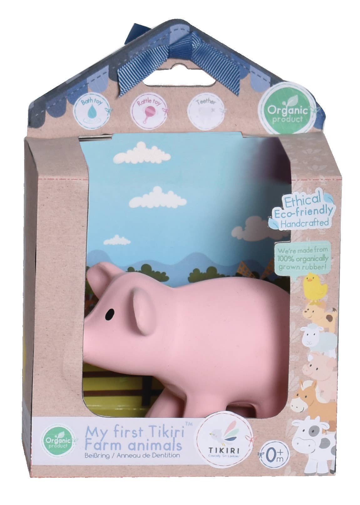 Pig Natural Organic Rubber Teether, Rattle & Bath Toy - Tiny Tots Boutique