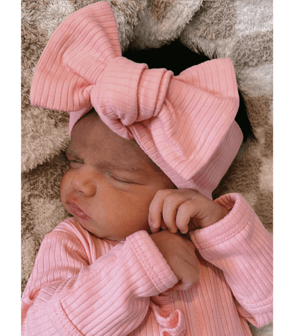 Pink / Organic Ribbed Bow - Tiny Tots Boutique