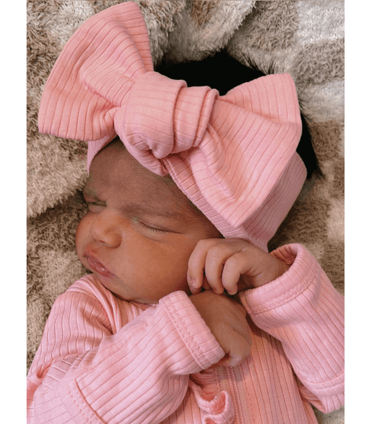 Pink / Organic Ribbed Bow - Tiny Tots Boutique