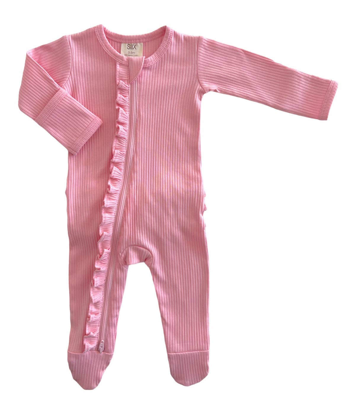 Pink / Organic Ribbed Frill Zip Footie - Tiny Tots Boutique