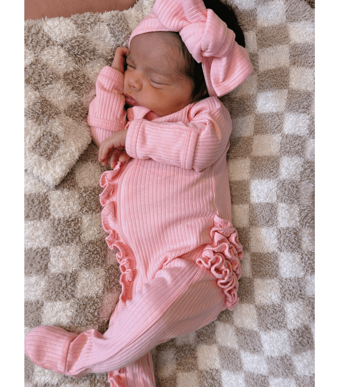 Pink / Organic Ribbed Frill Zip Footie - Tiny Tots Boutique
