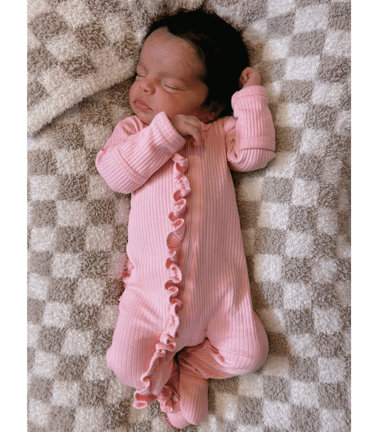 Pink / Organic Ribbed Frill Zip Footie - Tiny Tots Boutique