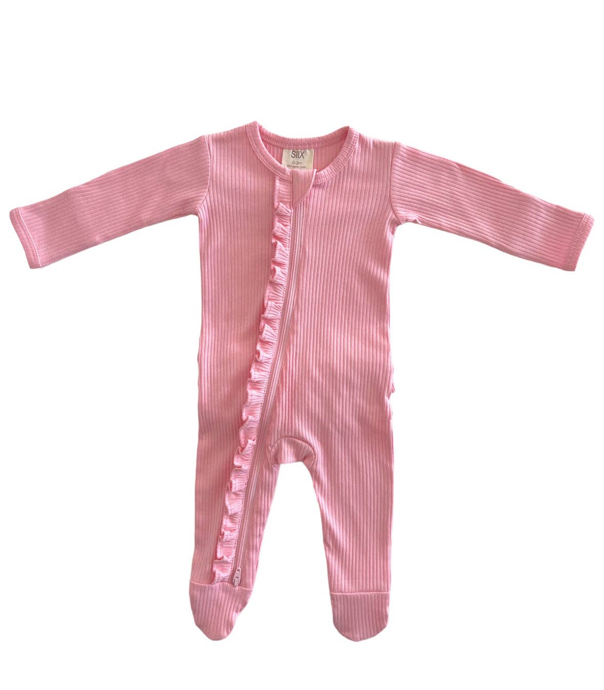 Pink / Organic Ribbed Frill Zip Footie - Tiny Tots Boutique