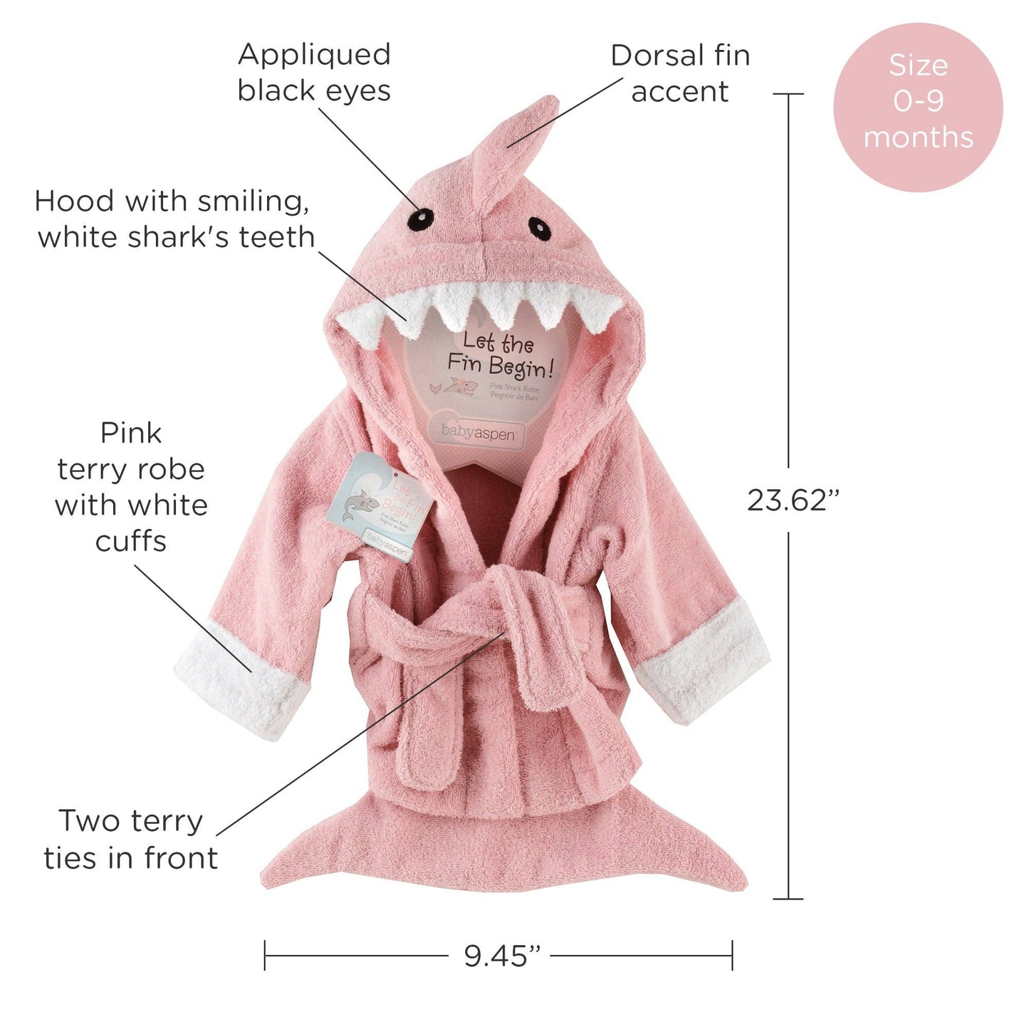 Pink Shark Hooded Baby Robe (personalization available) - Tiny Tots Boutique
