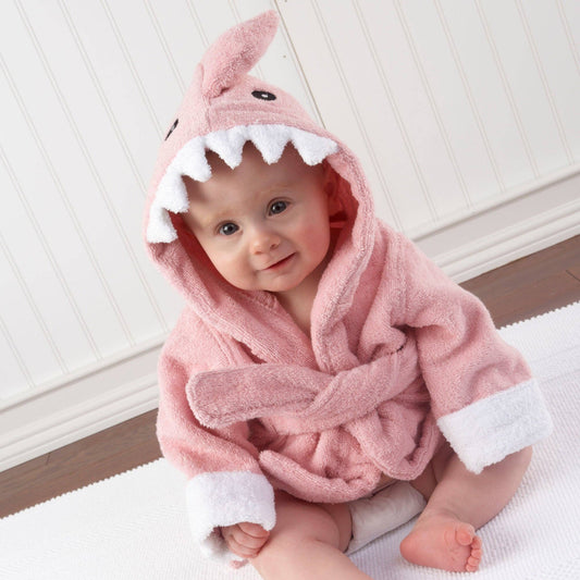 Pink Shark Hooded Baby Robe (personalization available) - Tiny Tots Boutique