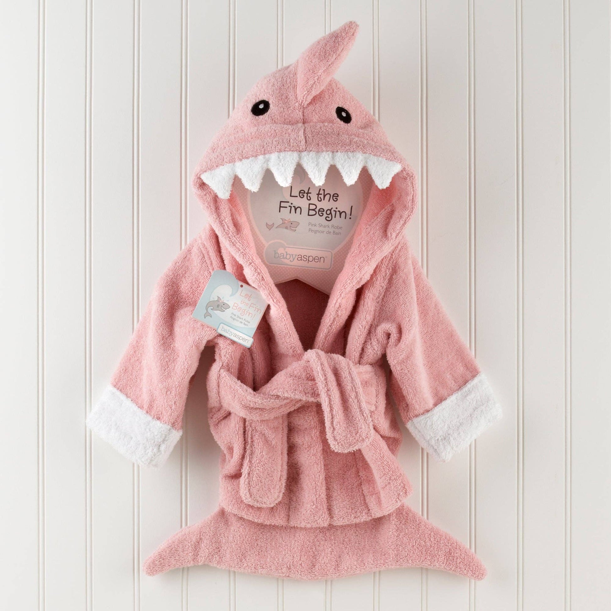 Pink Shark Hooded Baby Robe (personalization available) - Tiny Tots Boutique