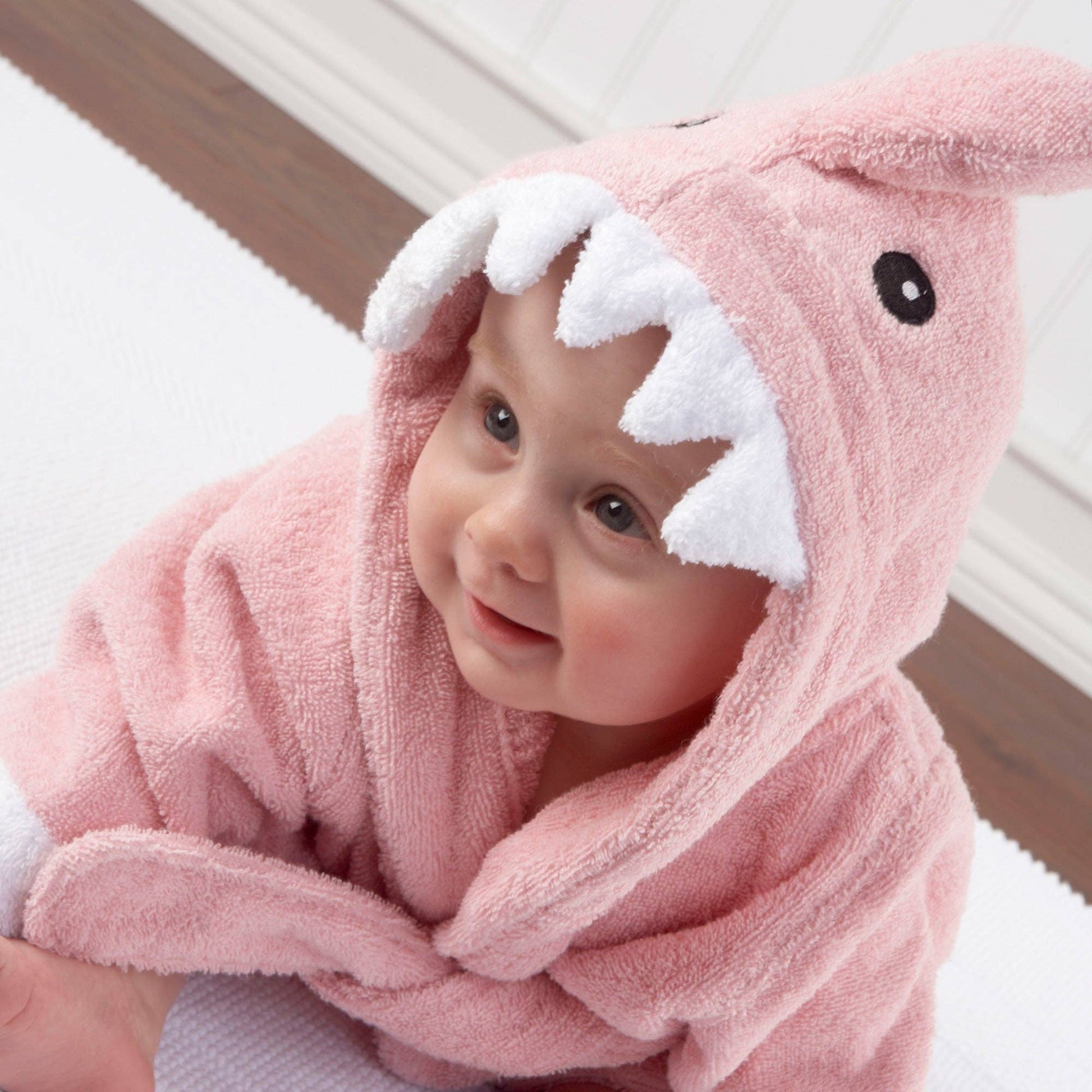 Pink Shark Hooded Baby Robe (personalization available) - Tiny Tots Boutique