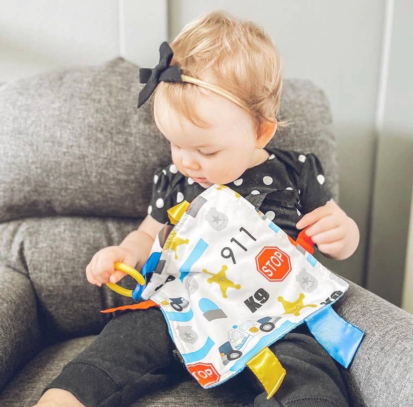 Police Rescue Crinkle Tag Square 8x8 Baby Teach @ Home Toy - Tiny Tots Boutique