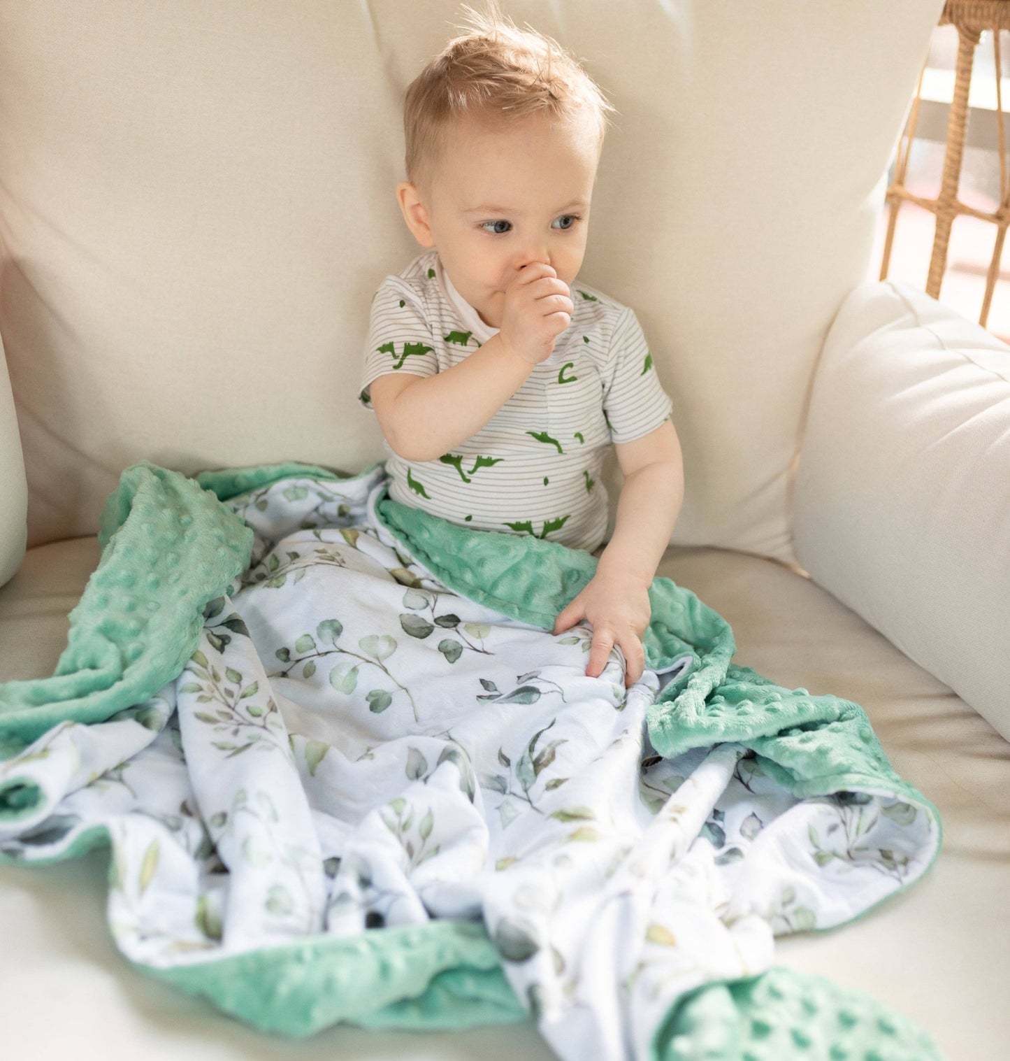 Premium Baby & Toddler Minky Blanket - Eucalyptus Greenery - Tiny Tots Boutique