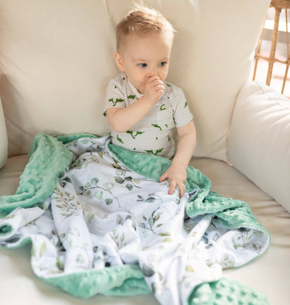 Premium Baby & Toddler Minky Blanket - Eucalyptus Greenery - Tiny Tots Boutique