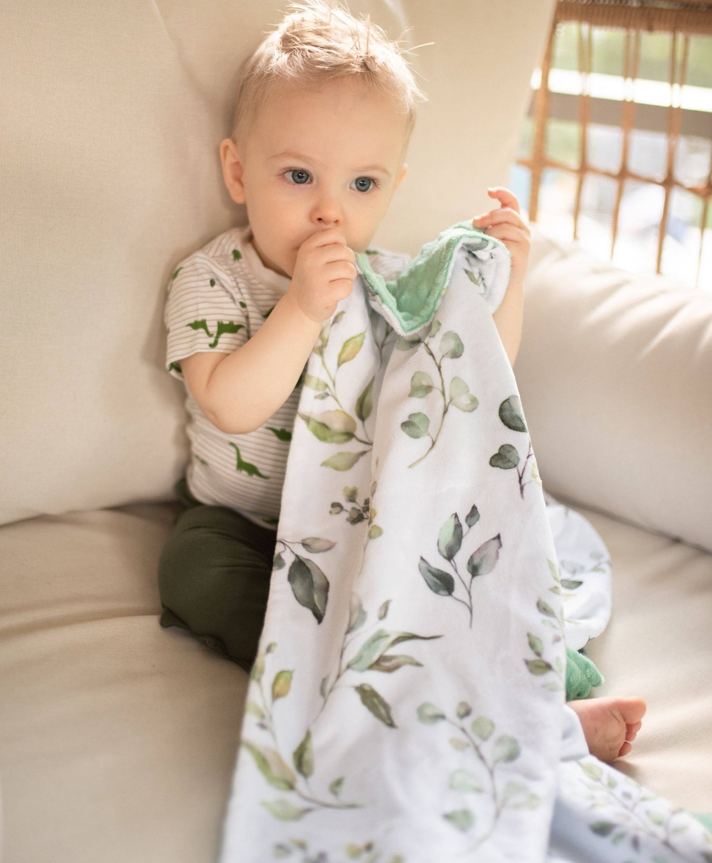 Premium Baby & Toddler Minky Blanket - Eucalyptus Greenery - Tiny Tots Boutique