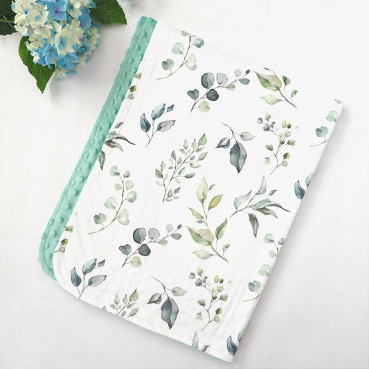 Premium Baby & Toddler Minky Blanket - Eucalyptus Greenery - Tiny Tots Boutique
